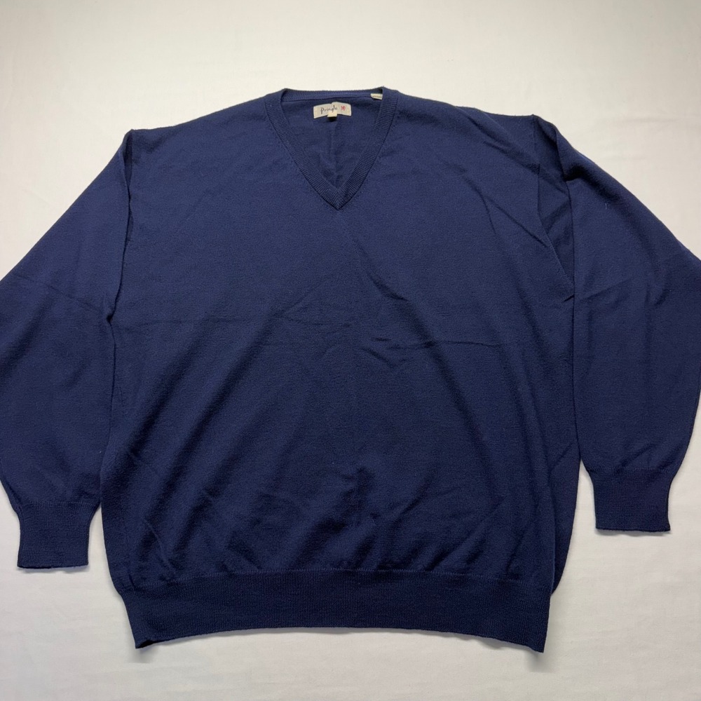 Pringle of Scotland Vintage Y2K 100% Wool V-Neck Sweater Mens L Navy Preppy